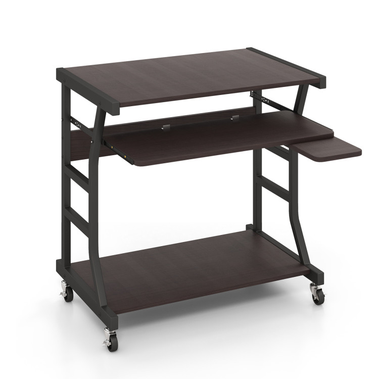 Mobile Computer Desk with Keyboard Tray Mouse Tray and Shelf - Gallery View 1 of 10