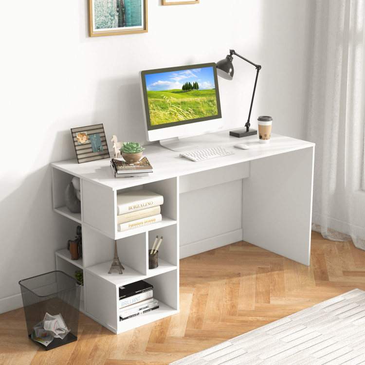 Mcombo Computer Desk Office Desk with 3-Tier Shelves, White Desk