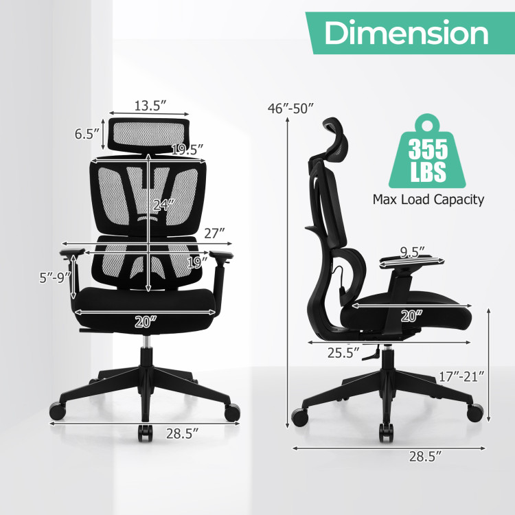 Ergonomic Office Chair with N Type Lumbar Support and Adjustable ...
