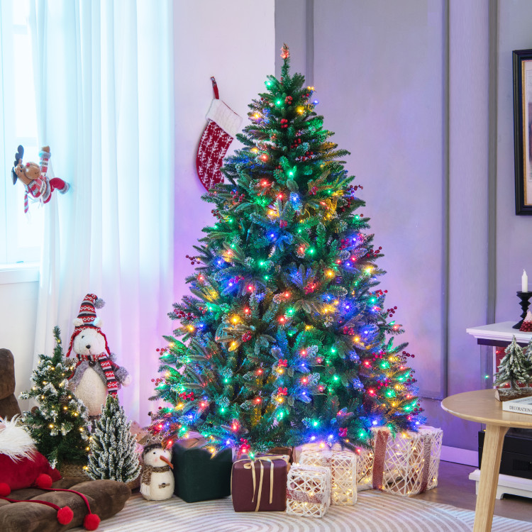 6/7 FT Pre-Lit Artificial Christmas Tree 390 Multi-Color LED Lights ...