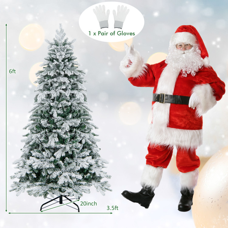 4.5/6/7 Feet Flocked Christmas Tree with Warm White LED Lights - Costway