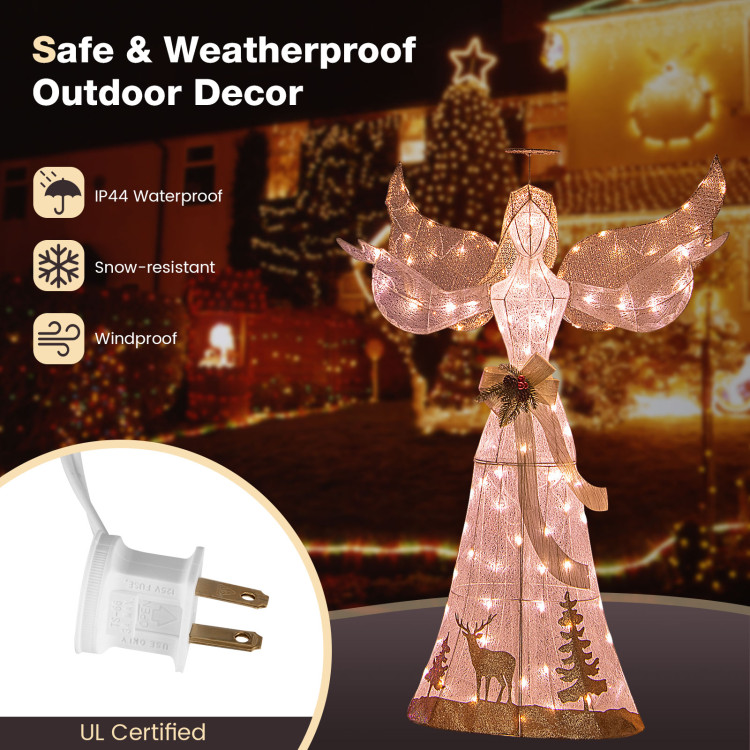 5 Feet Pre-lit 3D Glittered Christmas Angel with 100 Warm White Lights - Gallery View 9 of 11