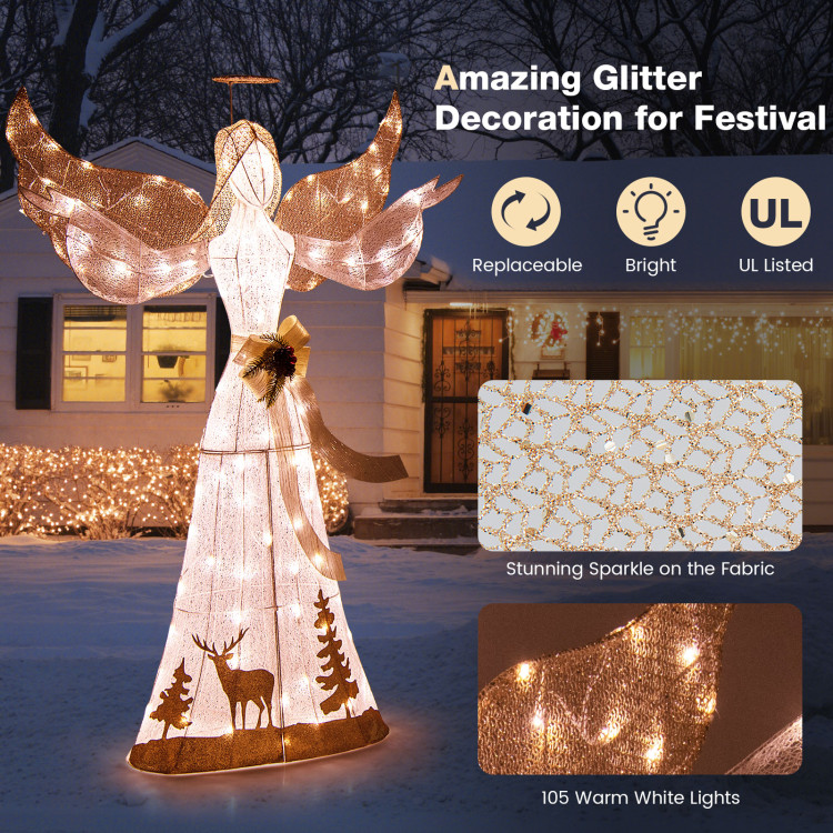 5 Feet Pre-lit 3D Glittered Christmas Angel with 100 Warm White Lights - Gallery View 8 of 11
