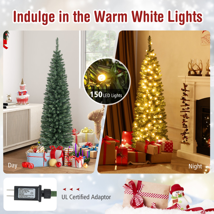 5/6/7/8/9 Feet Pre-lit Pencil Artificial Christmas Tree with 150/180 ...