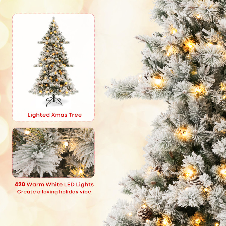 7 Feet Flocked Christmas Tree with Pine Needles - Costway