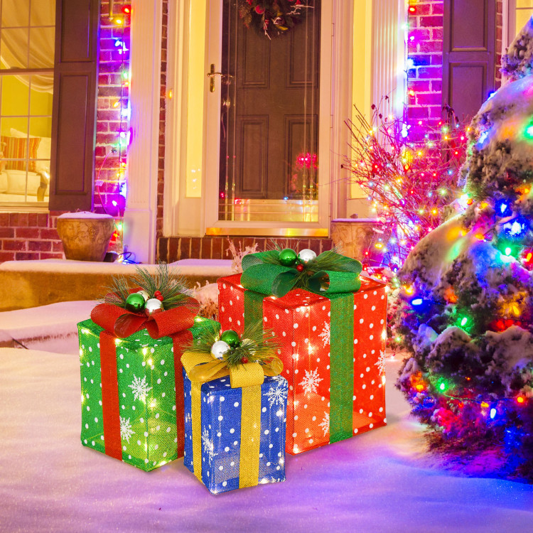 3Pcs/Set Luminous Christmas Gift Box Set with LED Light String Festive  Party Lamp Christmas Tree Decoration Holiday Surprise Box