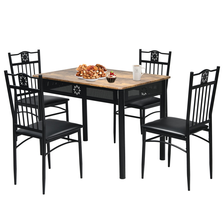 5 Pcs Dining Set Wood Metal Table and 4 Chairs with Cushions-BlackCostway Gallery View 3 of 11