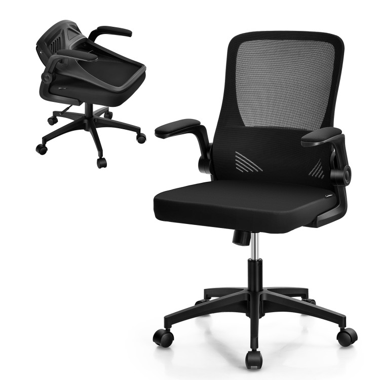 Swivel Mesh Office Chair with Foldable Backrest and Flip-Up Arms-BlackCostway Gallery View 8 of 11