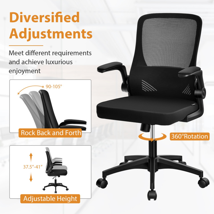 Swivel Mesh Office Chair with Foldable Backrest and Flip-Up Arms-BlackCostway Gallery View 6 of 11
