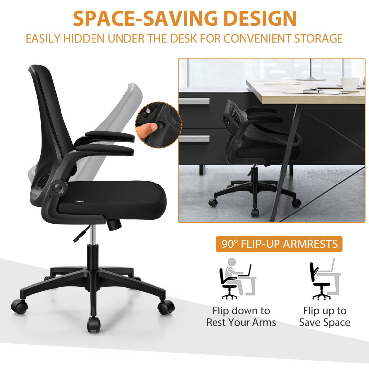 Swivel Mesh Office Chair with Foldable Backrest and Flip-Up Arms-BlackCostway Gallery View 3 of 11