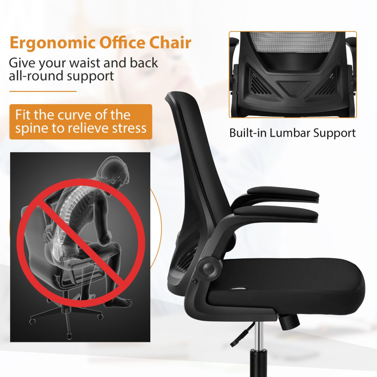 Swivel Mesh Office Chair with Foldable Backrest and Flip-Up Arms-BlackCostway Gallery View 10 of 11