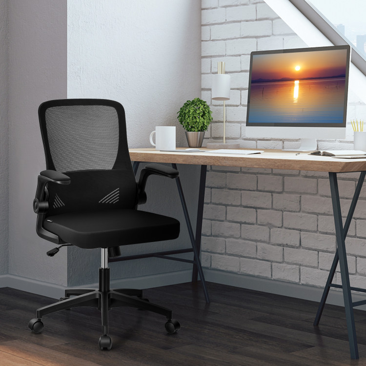 Swivel Mesh Office Chair with Foldable Backrest and Flip-Up Arms-BlackCostway Gallery View 7 of 11