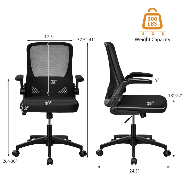 Swivel Mesh Office Chair with Foldable Backrest and Flip-Up Arms-BlackCostway Gallery View 5 of 11