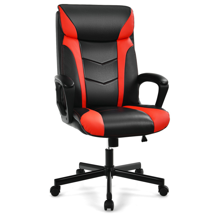 Swivel PU Leather Office Gaming Chair with Padded Armrest-RedCostway Gallery View 1 of 13