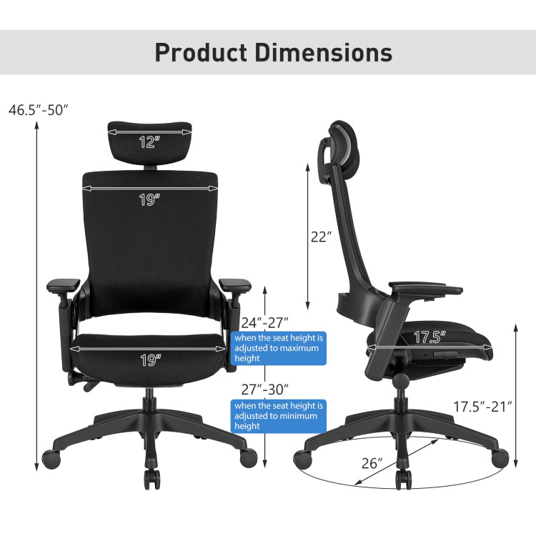 Reclining Computer Desk Chair with 3D Armrests and HeadrestCostway Gallery View 5 of 12