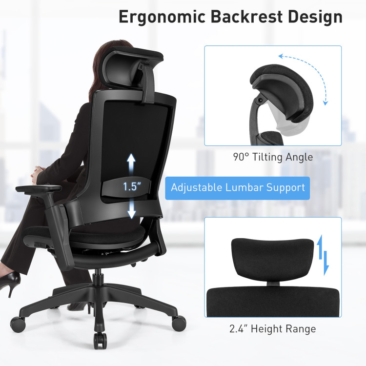 Reclining Computer Desk Chair with 3D Armrests and HeadrestCostway Gallery View 9 of 12