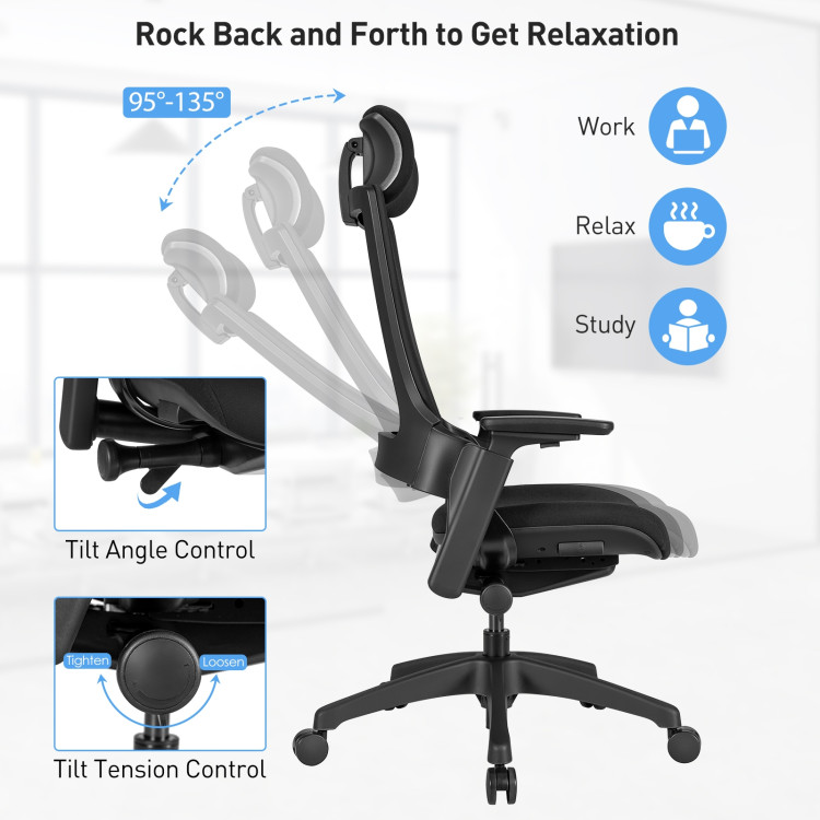 Reclining Computer Desk Chair with 3D Armrests and HeadrestCostway Gallery View 3 of 12