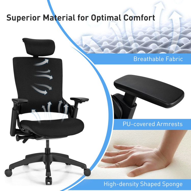Reclining Computer Desk Chair with 3D Armrests and HeadrestCostway Gallery View 6 of 12