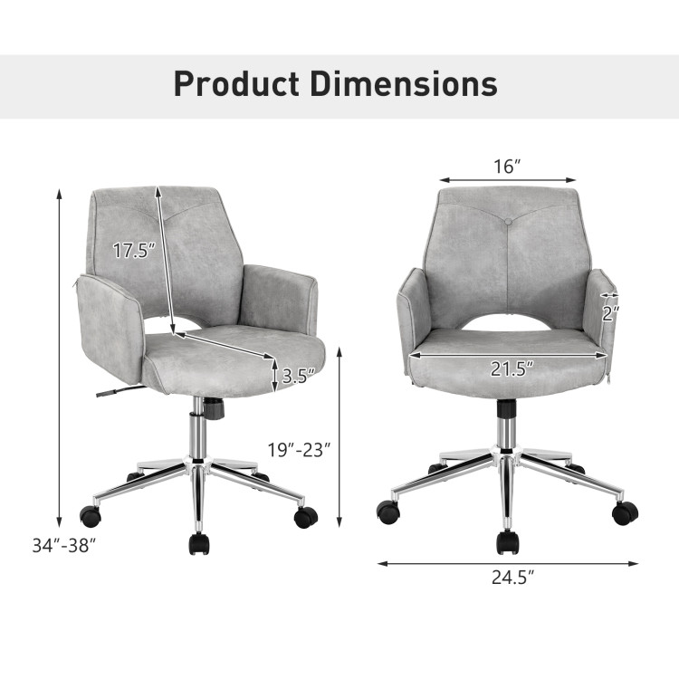 Adjustable Hollow Mid Back Leisure Office Chair with Armrest-GrayCostway Gallery View 4 of 12