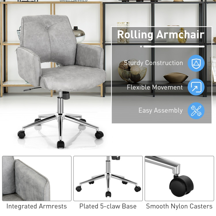 Adjustable Hollow Mid Back Leisure Office Chair with Armrest-GrayCostway Gallery View 12 of 12