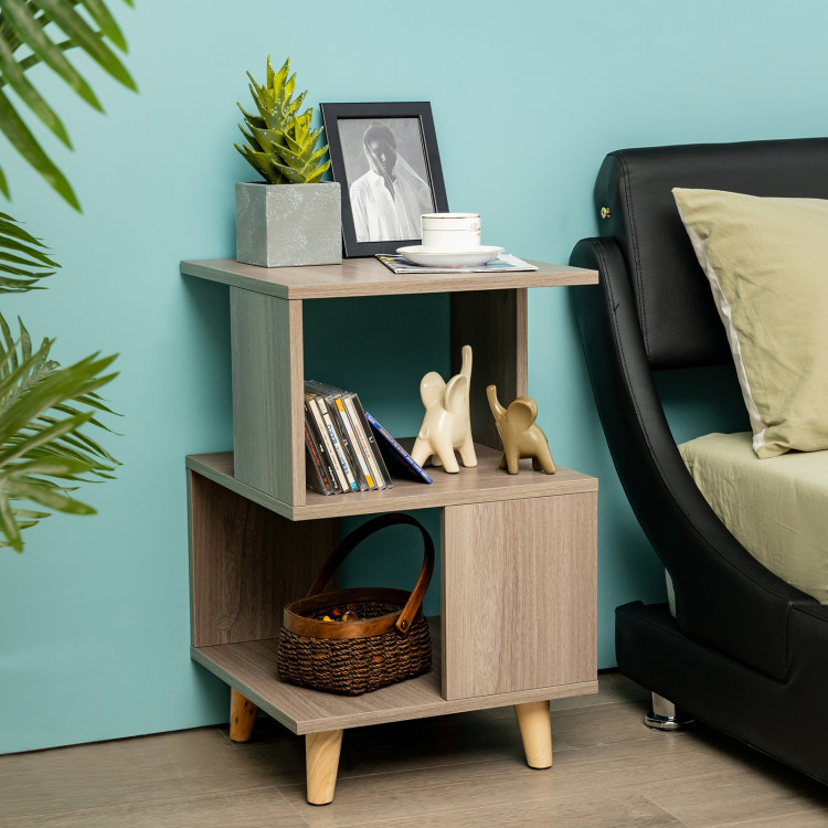 2 Pieces Wooden Modern Nightstand Set with Solid Wood Legs for Living RoomCostway Gallery View 7 of 14