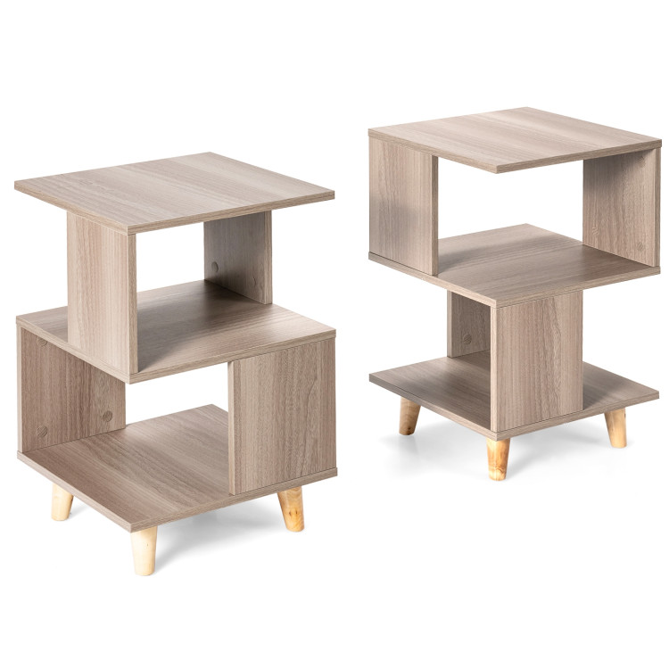 2 Pieces Wooden Modern Nightstand Set with Solid Wood Legs for Living RoomCostway Gallery View 10 of 14