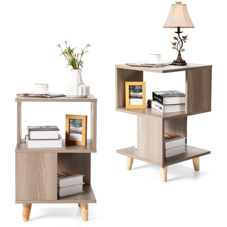 2 Pieces Wooden Modern Nightstand Set with Solid Wood Legs for Living RoomCostway Gallery View 11 of 14