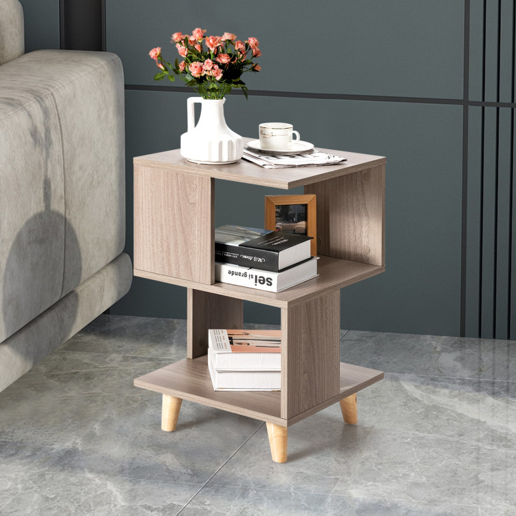 2 Pieces Wooden Modern Nightstand Set with Solid Wood Legs for Living RoomCostway Gallery View 2 of 14
