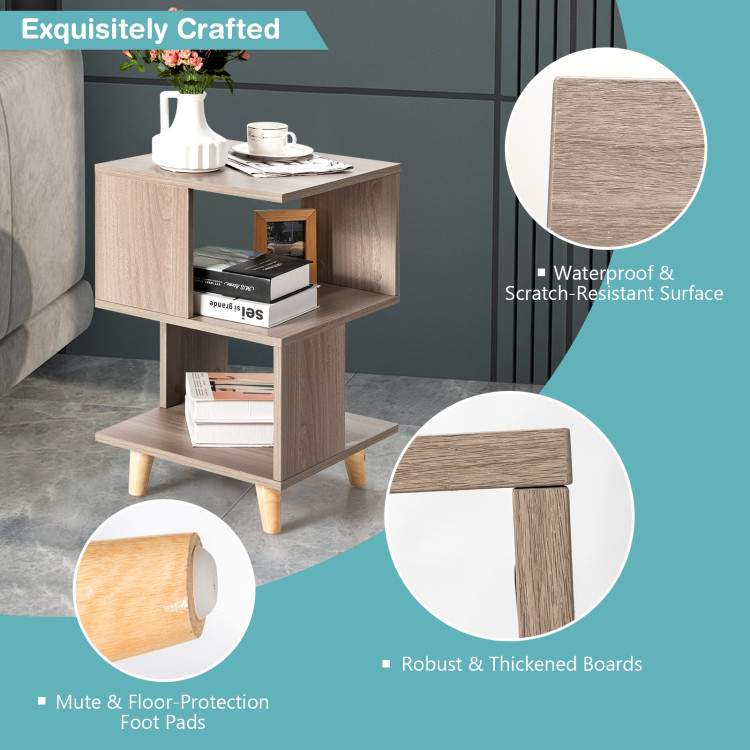 2 Pieces Wooden Modern Nightstand Set with Solid Wood Legs for Living RoomCostway Gallery View 14 of 14