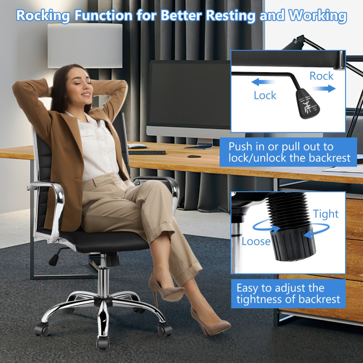 High Back Ribbed Office Chair with Armrests-BlackCostway Gallery View 2 of 11