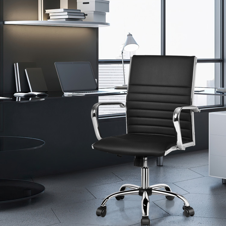 High Back Ribbed Office Chair with Armrests-BlackCostway Gallery View 6 of 11