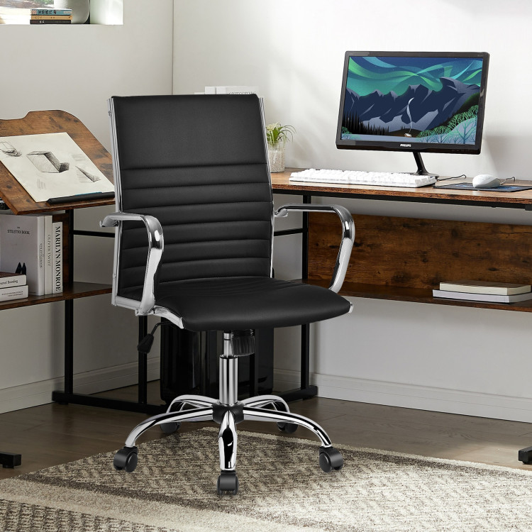 High Back Ribbed Office Chair with Armrests-BlackCostway Gallery View 1 of 11