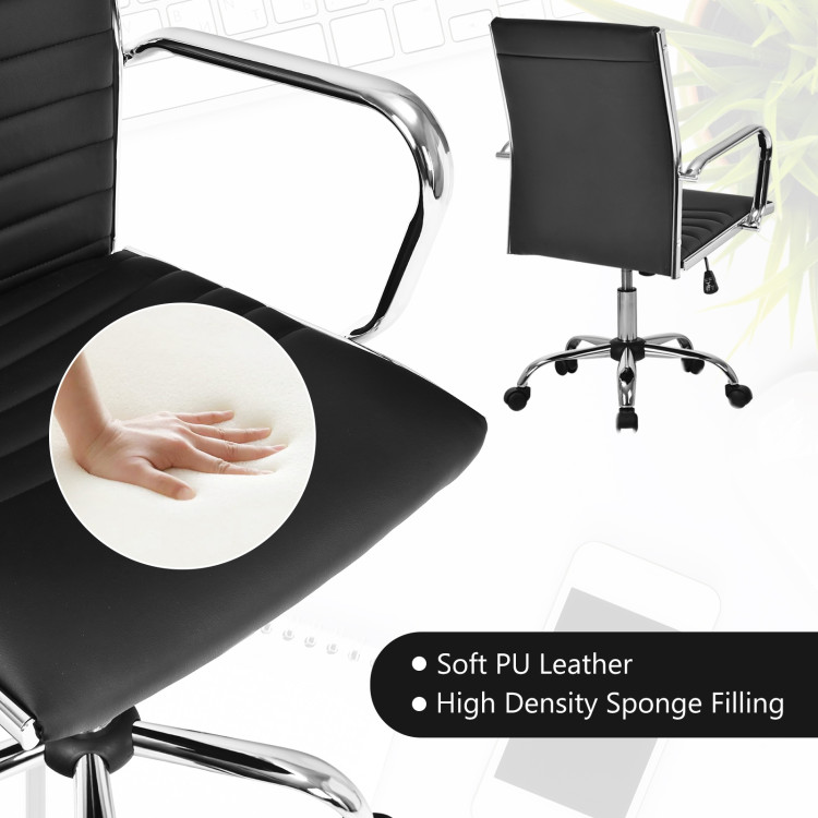 High Back Ribbed Office Chair with Armrests-BlackCostway Gallery View 9 of 11