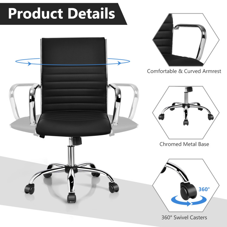 High Back Ribbed Office Chair with Armrests-BlackCostway Gallery View 5 of 11