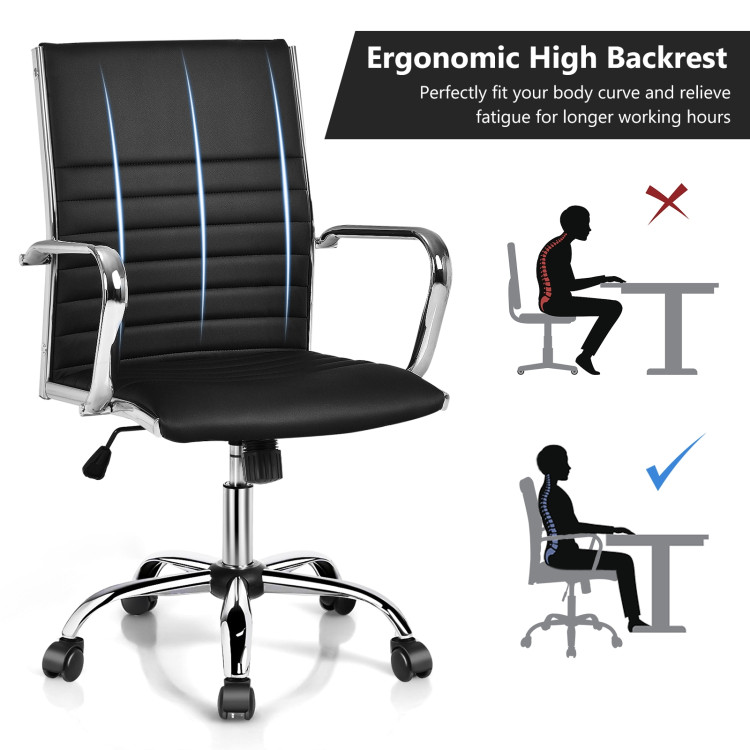 High Back Ribbed Office Chair with Armrests-BlackCostway Gallery View 10 of 11