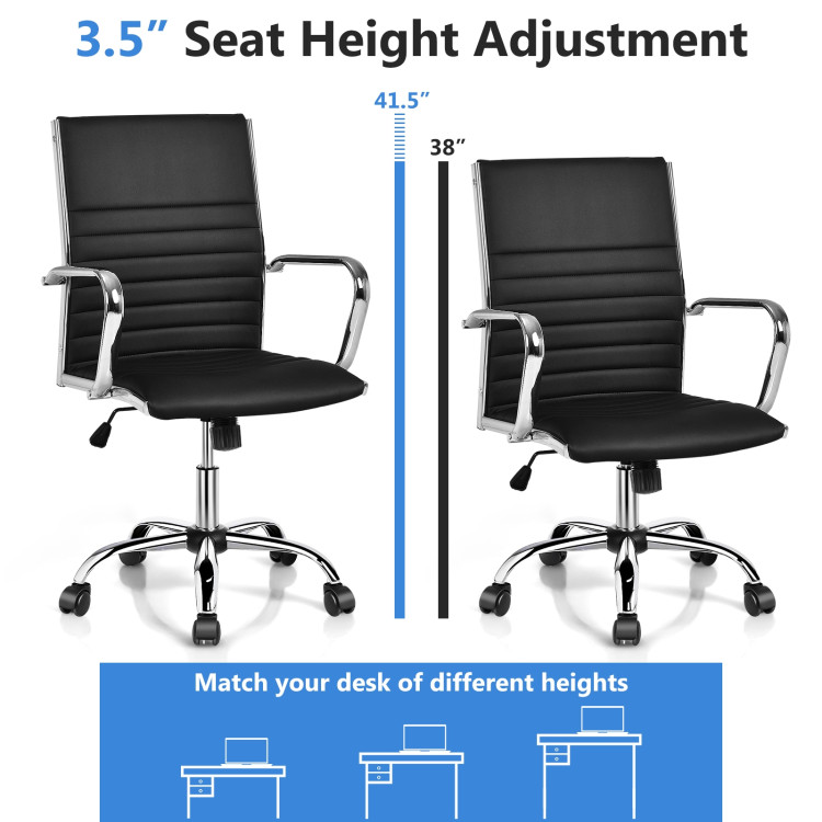 High Back Ribbed Office Chair with Armrests-BlackCostway Gallery View 11 of 11