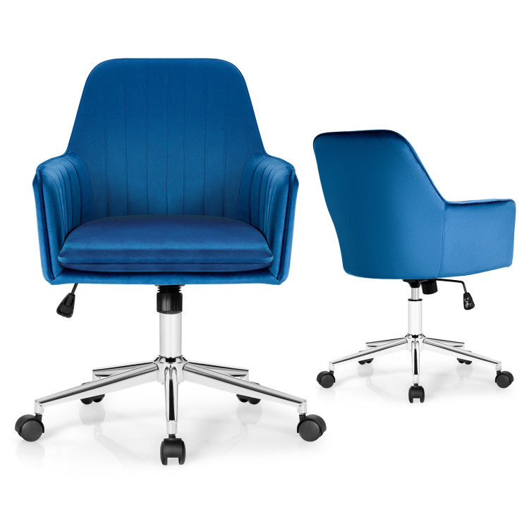 Velvet Accent Office Armchair with Adjustable Swivel and Removable Cushion-BlueCostway Gallery View 4 of 12
