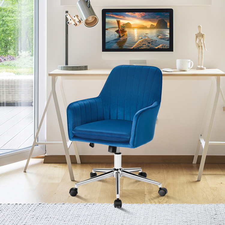 Velvet Accent Office Armchair with Adjustable Swivel and Removable Cushion-BlueCostway Gallery View 7 of 12