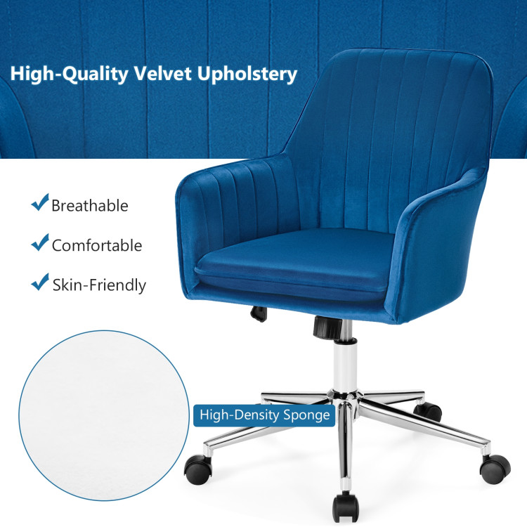 Velvet Accent Office Armchair with Adjustable Swivel and Removable Cushion-BlueCostway Gallery View 9 of 12