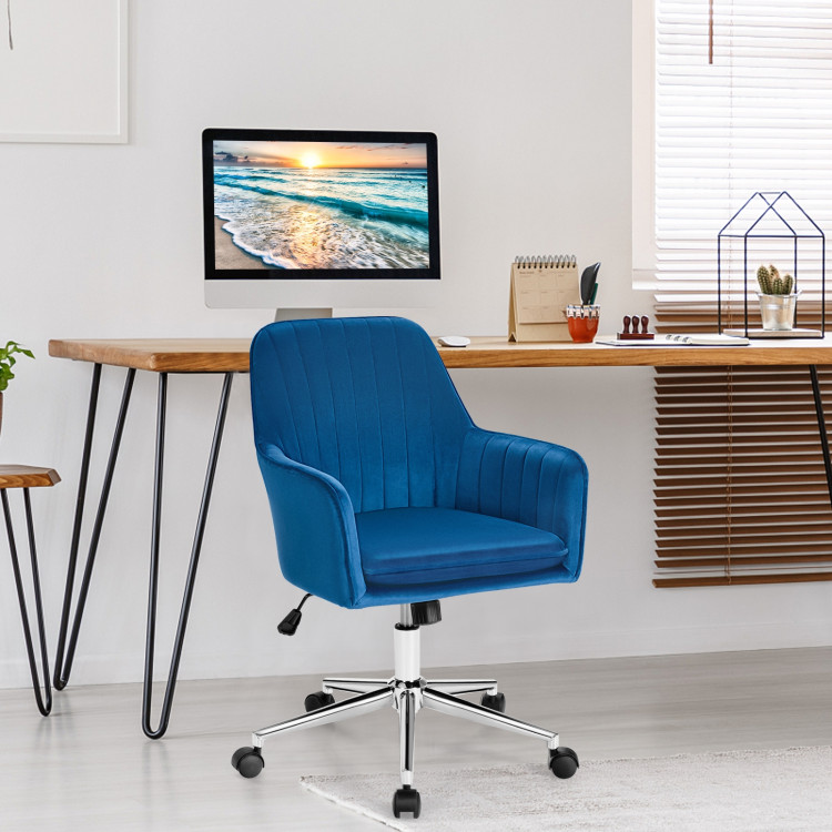 Velvet Accent Office Armchair with Adjustable Swivel and Removable Cushion-BlueCostway Gallery View 2 of 12
