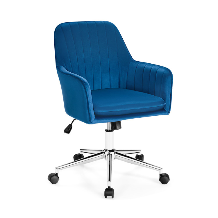 Velvet Accent Office Armchair with Adjustable Swivel and Removable Cushion-BlueCostway Gallery View 1 of 12