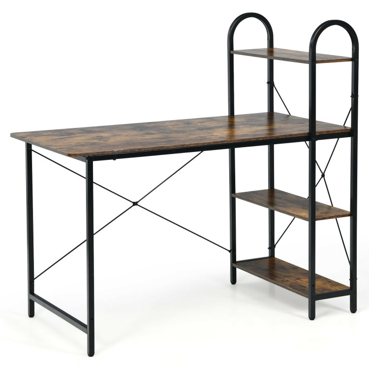 48-Inch Reversible Computer Desk with Storage Shelf-Rustic BrownCostway Gallery View 1 of 12