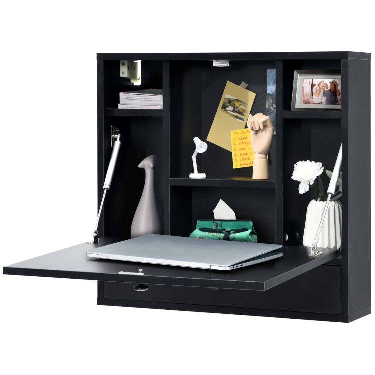 Wall-Mount Floating Desk Foldable Space Saving Laptop Workstation BlackCostway Gallery View 4 of 10