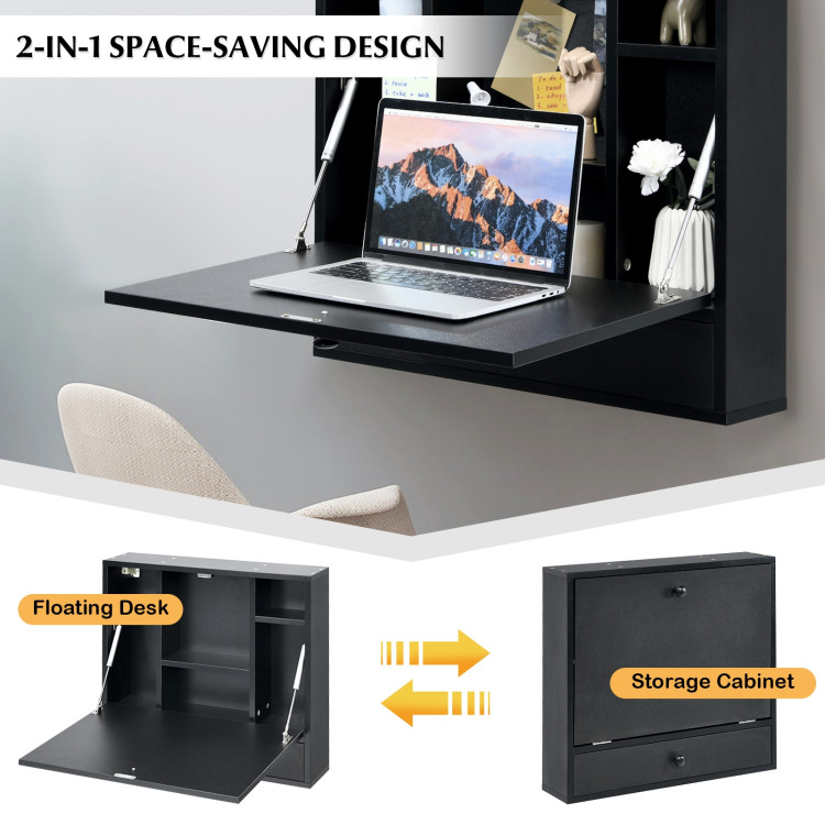 Wall-Mount Floating Desk Foldable Space Saving Laptop Workstation BlackCostway Gallery View 3 of 10