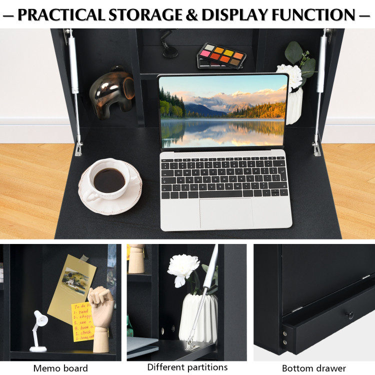 Wall-Mount Floating Desk Foldable Space Saving Laptop Workstation BlackCostway Gallery View 10 of 10