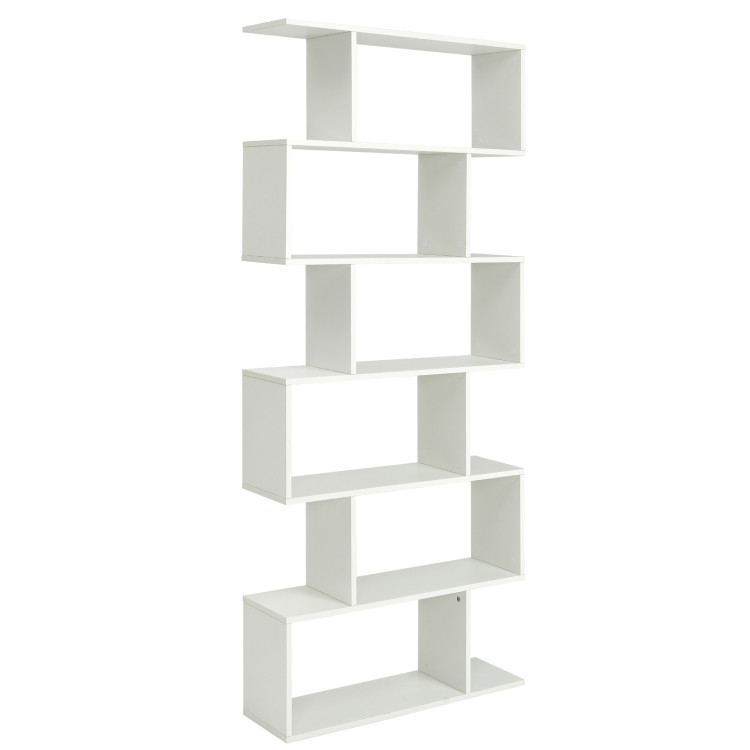 6 Tier S-Shaped Bookshelf Storage Display Bookcase Decor Z-Shelf -WhiteCostway Gallery View 1 of 13