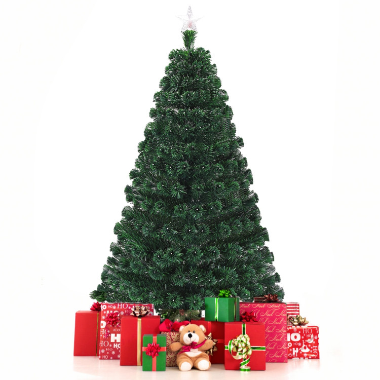 5' / 6' / 7' Multicolor LED Fiber Optic Artificial Christmas Tree-5'Costway Gallery View 8 of 9