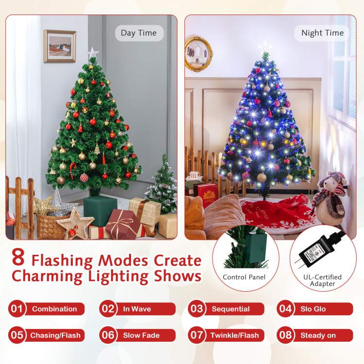 5'/6'7' LED Fiber Optic Artificial Christmas Tree w/ Top Star-5'Costway Gallery View 7 of 9