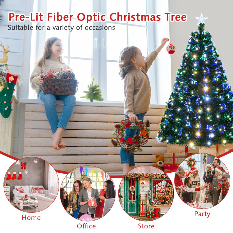 5'/6'7' LED Fiber Optic Artificial Christmas Tree w/ Top Star-5'Costway Gallery View 9 of 9