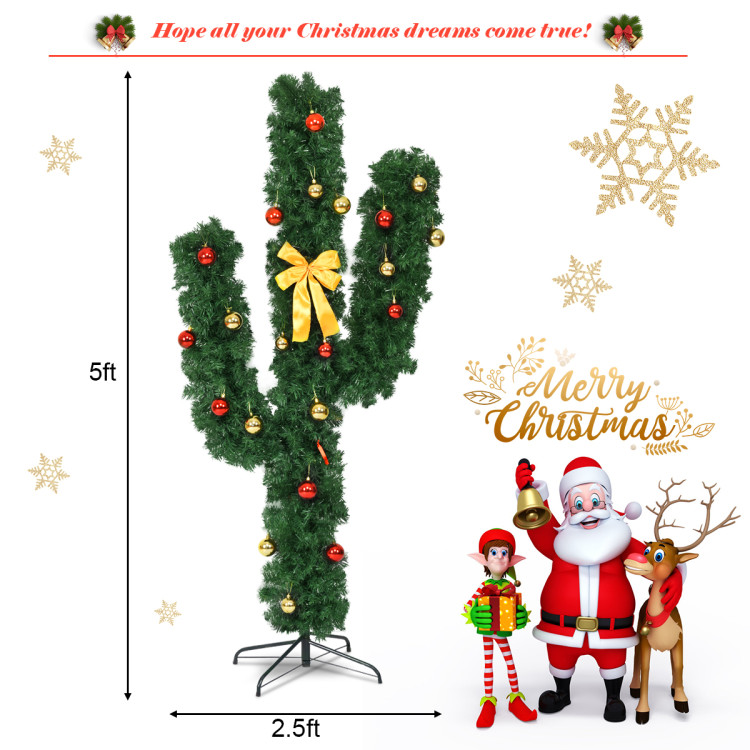 5' Artificial Cactus Christmas Tree with Lights-5 ftCostway Gallery View 4 of 10